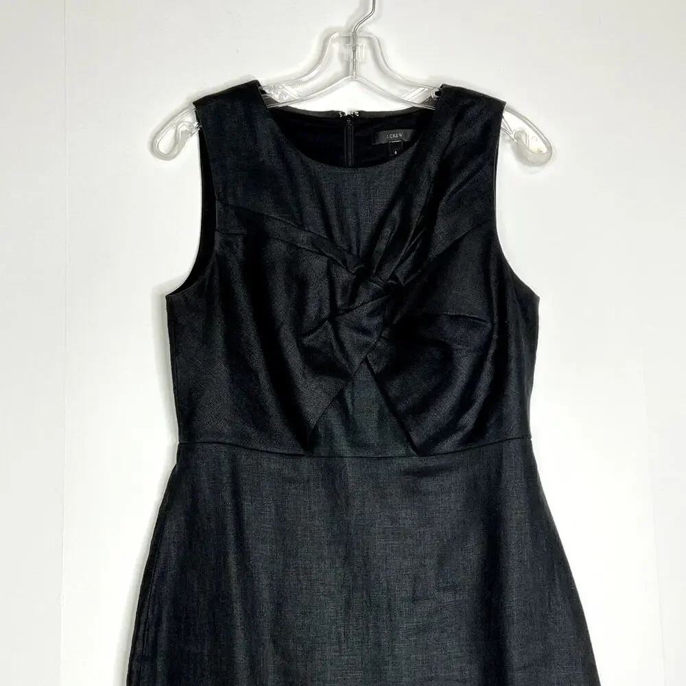 J Crew Drape Knot Sheath Dress Irish Linen Sleeveless Black Womens 6